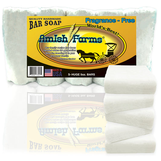 Amish Farms Fragrance-Free & Dye-Free Natural Bar Soap for Sensitive Skin (Huge 5 Bars in a Bag)